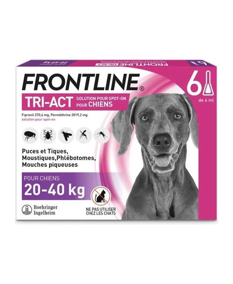 FRONTLINE Tri-Act Chiens L - 20 a 40 kg - 6 pipettes  - puces, tiques, moustiques, phlébotomes et mouches piqueuses