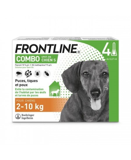 FRONTLINE Combo Chien S - 2 a 10 kg - 4 Pipettes - Puces tiques et poux