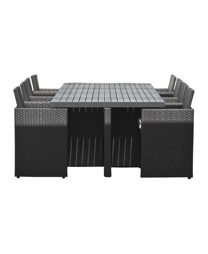 Ensemble repas de jardin encastrable - Noir - Résine tressée et plateau aluminium - 8 places - PVC-8-ALU-N - DCB GARDEN