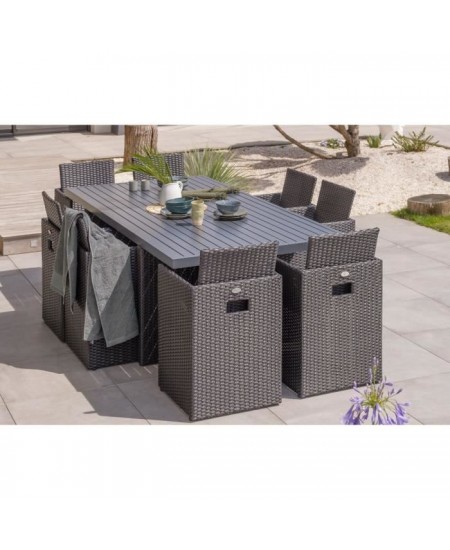 Ensemble repas de jardin encastrable - Noir - Résine tressée et plateau aluminium - 8 places - PVC-8-ALU-N - DCB GARDEN