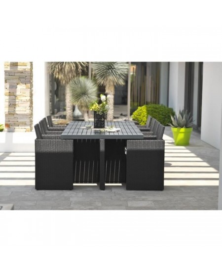 Ensemble repas de jardin encastrable - Noir - Résine tressée et plateau aluminium - 8 places - PVC-8-ALU-N - DCB GARDEN