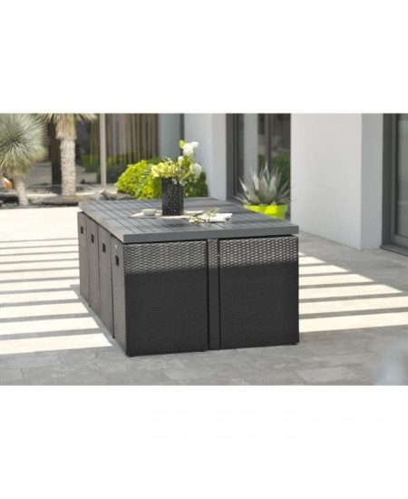 Ensemble repas de jardin encastrable - Noir - Résine tressée et plateau aluminium - 8 places - PVC-8-ALU-N - DCB GARDEN