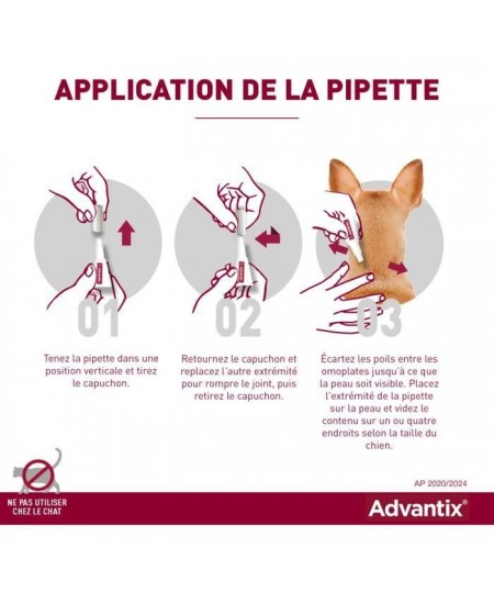 Advantix Chien Solution Antiparasitaire Puces Tiques Répulsif Mouches Moustiques Phlébotomes 1,5 a 4kg 4 pipettes