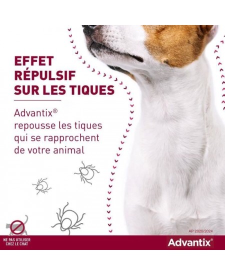 Advantix Chien Solution Antiparasitaire Puces Tiques Répulsif Mouches Moustiques Phlébotomes 1,5 a 4kg 4 pipettes