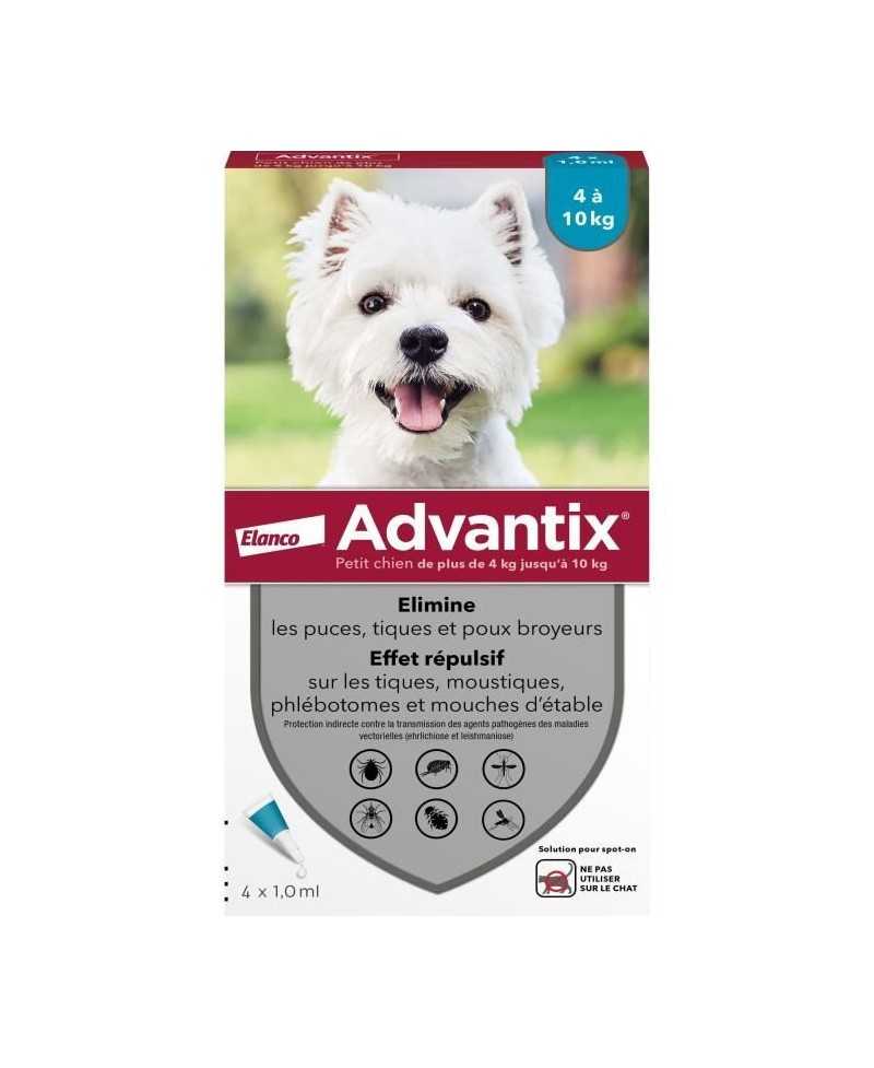 ADVANTIX Chien Solution Antiparasitaire Petite Race 4 a 10kg 4 pipettes