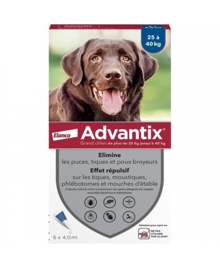 ADVANTIX Chien Solution Antiparasitaire Grande Race 25 a 40kg 6 pipettes