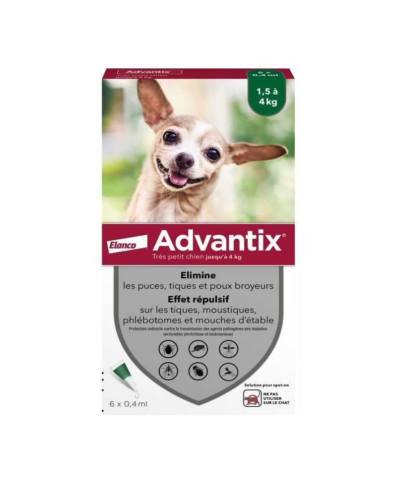 ADVANTIX Chien Solution Antiparasitaire Tres Petite Race 1,5 a 4kg 6 pipettes