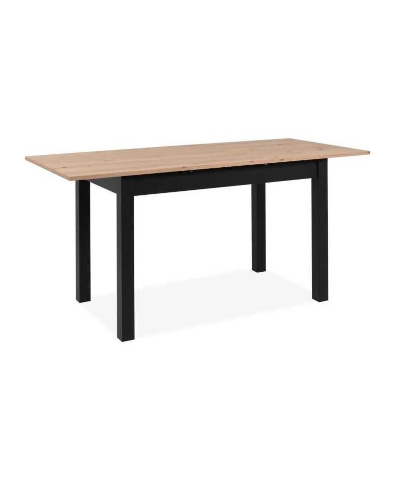 Table extensible Coburg - Décor chene artisan et noir - Allonge de 40 cm - L120/160 x H76,5 x P70 cm