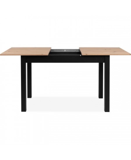 Table extensible Coburg - Décor chene artisan et noir - Allonge de 40 cm - L120/160 x H76,5 x P70 cm