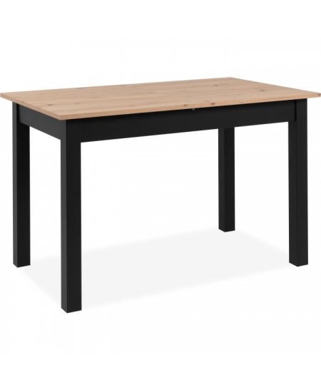 Table extensible Coburg - Décor chene artisan et noir - Allonge de 40 cm - L120/160 x H76,5 x P70 cm