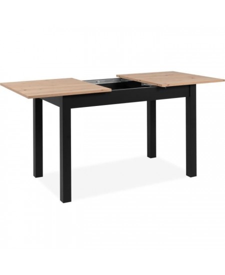 Table extensible Coburg - Décor chene artisan et noir - Allonge de 40 cm - L120/160 x H76,5 x P70 cm