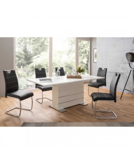 Table extensible 6-8 personnes - Rectangulaire - Panneaux de particules mélaminés- Mantova - Blanc et alu - L 160- 200 x P90 x