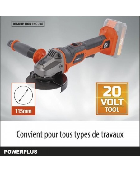 Meuleuse d'angle sans fil de 20V - Dual Power - POWDP35100 - Disque Abrasif Ø115mm - Compacte - sans batterie ni chargeur