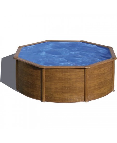 Piscine ronde acier Ø3,70m x H: 1,22m - Imitation bois - Filtration a cartouche - GRE