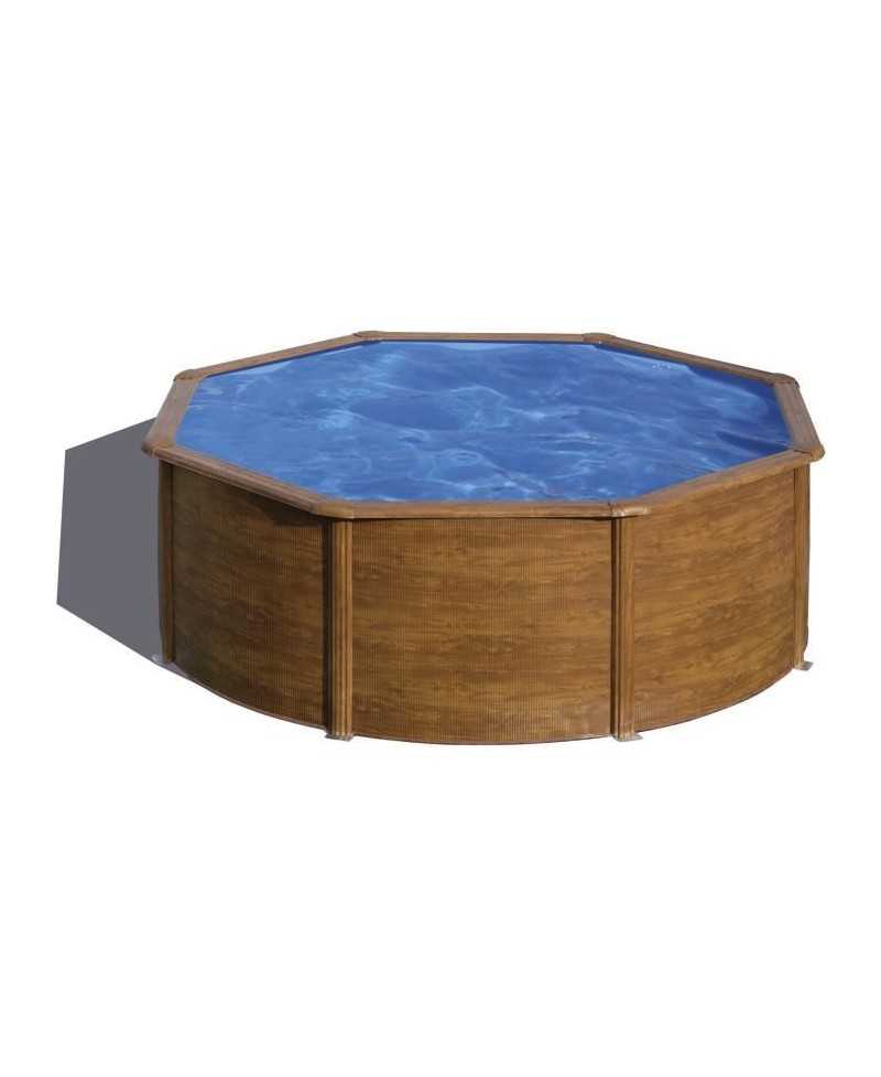 Piscine ronde acier Ø3,70m x H: 1,22m - Imitation bois - Filtration a cartouche - GRE