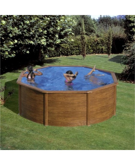 Piscine ronde acier Ø3,70m x H: 1,22m - Imitation bois - Filtration a cartouche - GRE