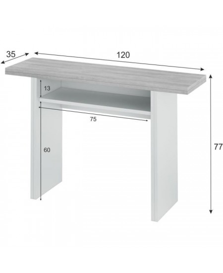 Table d'appoint extensible / console TAVOLO - Mélaminé gris béton - L 120 x P 35/70 x H 75/77 cm