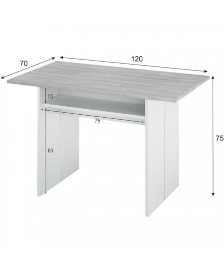 Table d'appoint extensible / console TAVOLO - Mélaminé gris béton - L 120 x P 35/70 x H 75/77 cm