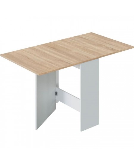 Table de cuisine rabattable FLY - Mélaminé blanc artik et chene - L 31/140 x P 77 x H 78 cm