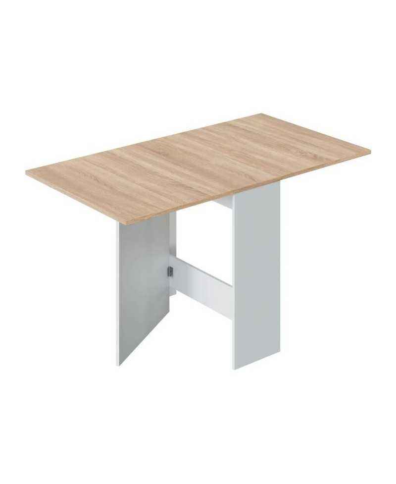 Table de cuisine rabattable FLY - Mélaminé blanc artik et chene - L 31/140 x P 77 x H 78 cm