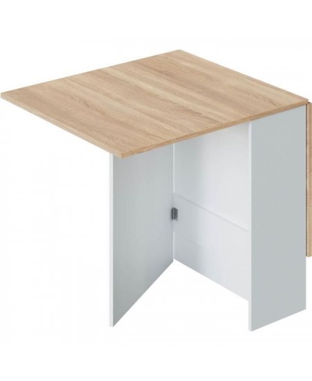 Table de cuisine rabattable FLY - Mélaminé blanc artik et chene - L 31/140 x P 77 x H 78 cm