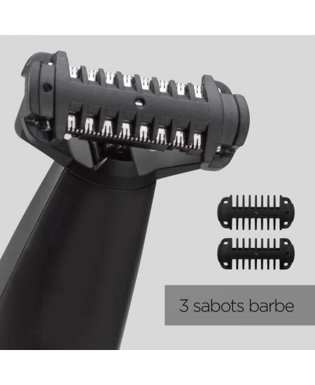 Tondeuse barbe hybride BABYLISS T880E - 100% étanche - autonomie 90min - Triple S - noir/gris