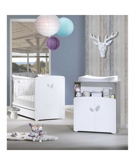 Chambre bébé duo Leaf: lit 120x60, commode a langer - Babyprice - Blanc