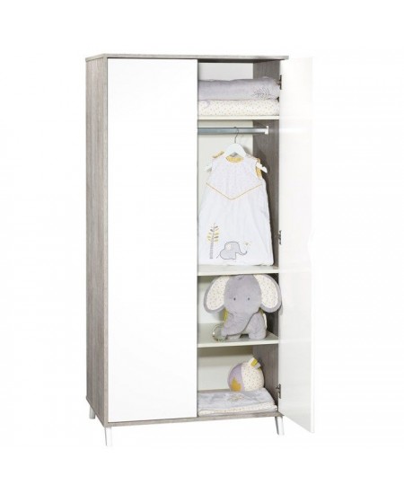 Armoire bébé Scandi Gris - Bois - Blanche - 2 portes - Babyprice