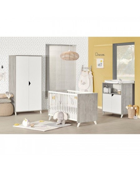 Armoire bébé Scandi Gris - Bois - Blanche - 2 portes - Babyprice