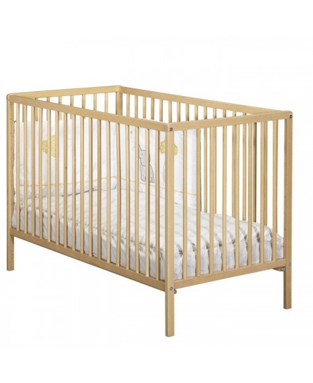 Lit bébé - 120 x 60 cm - Babyprice First - Tout barreaux - En bois naturel