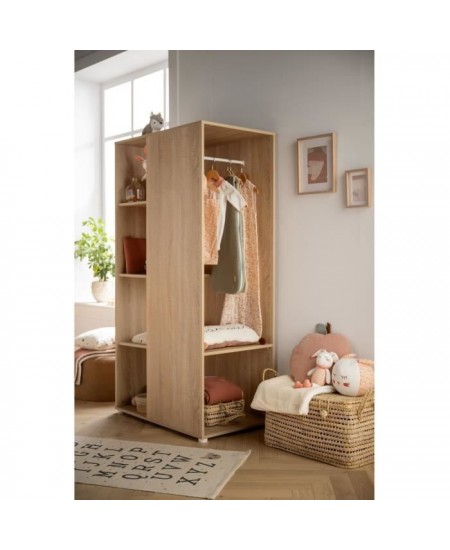 Meuble de rangement enfant - Chene doré - Décor bois - Avec étageres et penderie - Babyprice Up