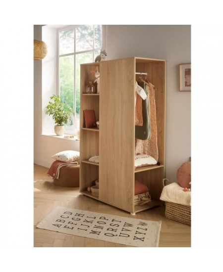 Meuble de rangement enfant - Chene doré - Décor bois - Avec étageres et penderie - Babyprice Up