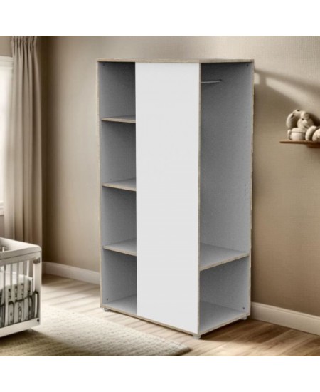 Meuble de rangement enfant - En bois blanc et chant bois - Avec étageres et penderie - Babyprice First