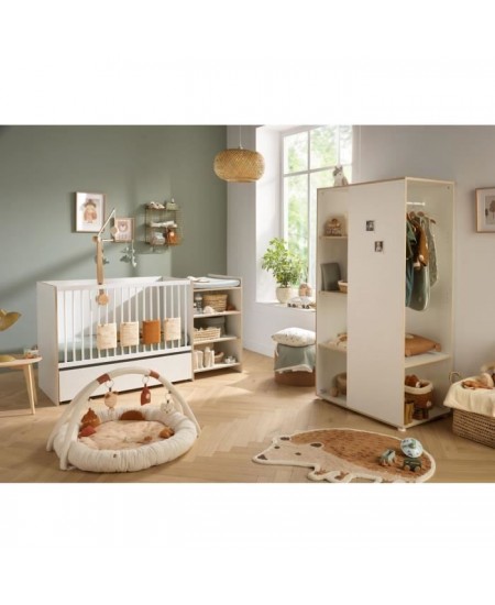 Meuble de rangement enfant - En bois blanc et chant bois - Avec étageres et penderie - Babyprice First