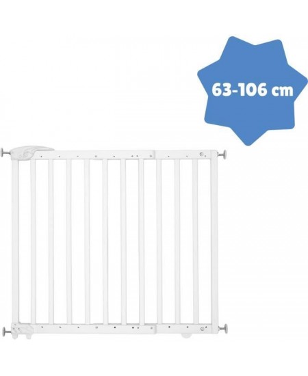 Badabulle Barriere de Sécurité Deco Pop - Barriere Extensible pour Ouverture de 63 a 106cm - Fixation Vis, Blanc