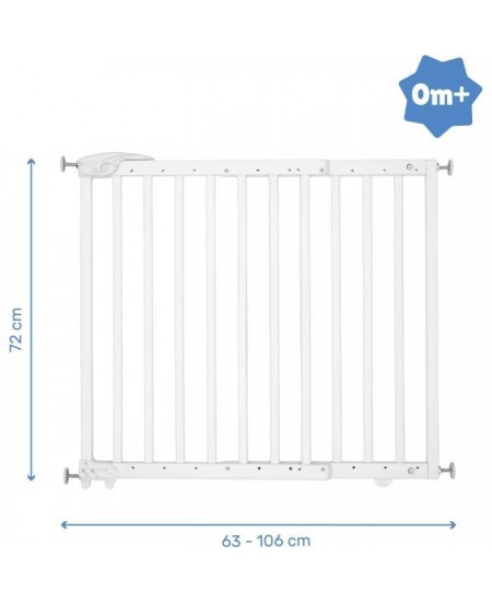 Badabulle Barriere de Sécurité Deco Pop - Barriere Extensible pour Ouverture de 63 a 106cm - Fixation Vis, Blanc