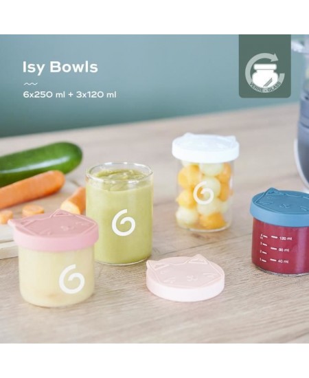 Babymoov ISY BOWLS 9 Pots de conservation en Verre Borosilicate Gradués - 6x250ml + 3x120ml