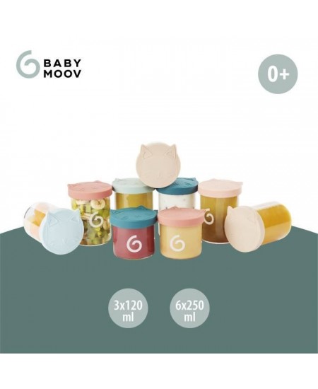 Babymoov ISY BOWLS 9 Pots de conservation en Verre Borosilicate Gradués - 6x250ml + 3x120ml