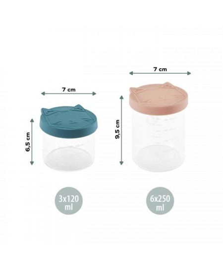 Babymoov ISY BOWLS 9 Pots de conservation en Verre Borosilicate Gradués - 6x250ml + 3x120ml