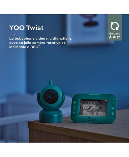 Babymoov Babyphone vidéo YOO Twist - Caméra motorisée avec vue a 360° - Technologie Sleep - Vision nocturne