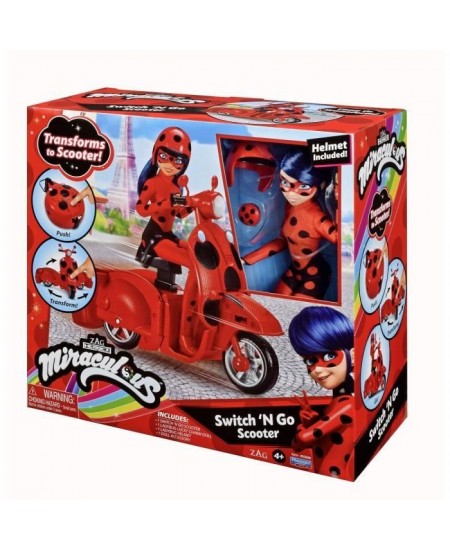 Scooter Miraculous Switch'n go + poupée articulée Ladybug Lucky Charm BANDAI 26 cm - P50668