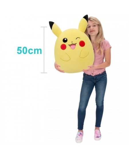 Peluche - BANDAI - Pokémon - Squishmallows 50 cm - Pikachu - Grande peluche ultra-douce - Licence officielle Pokémon