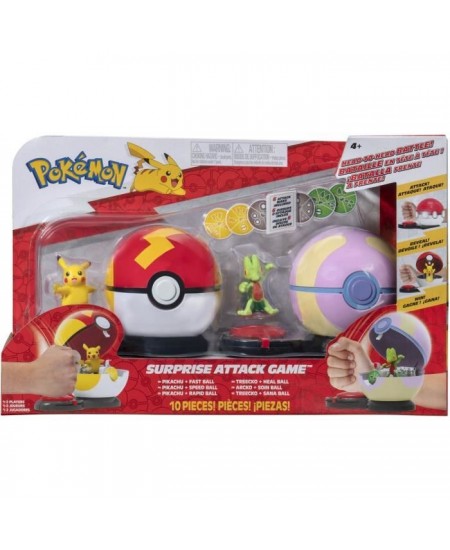 2 Poké Balls avec leur Pokémon et 6 disques d'attaques - BANDAI - Pokémon - Poké Ball attaque surprise Pikachu vs Arcko - Je