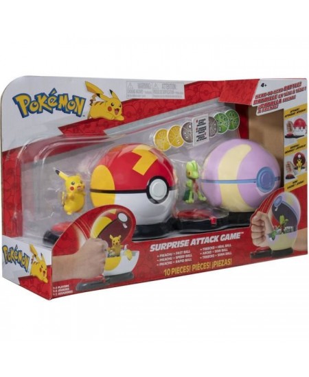 2 Poké Balls avec leur Pokémon et 6 disques d'attaques - BANDAI - Pokémon - Poké Ball attaque surprise Pikachu vs Arcko - Je