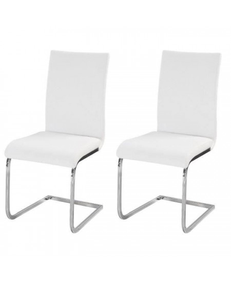 LEA Lot de 2 chaises de salle a manger - Simili blanc - Style contemporain - L 43 x P 56 cm