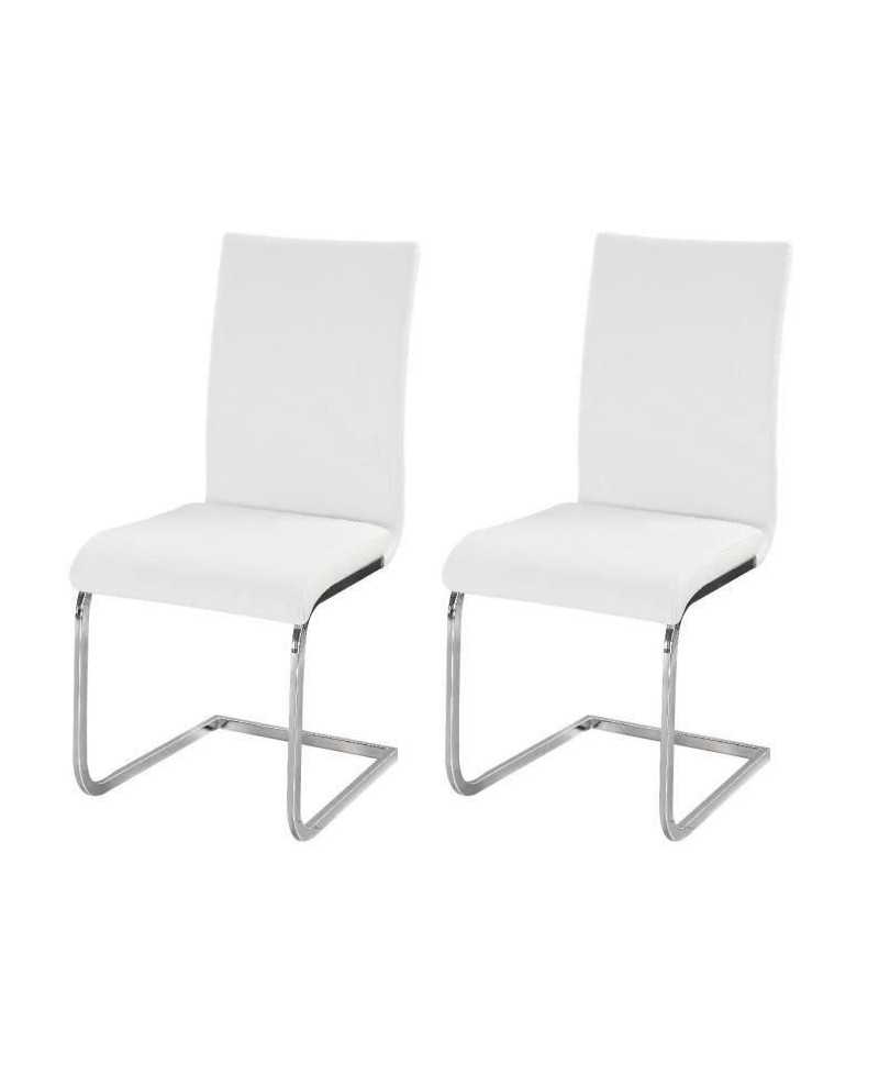 LEA Lot de 2 chaises de salle a manger - Simili blanc - Style contemporain - L 43 x P 56 cm