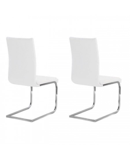 LEA Lot de 2 chaises de salle a manger - Simili blanc - Style contemporain - L 43 x P 56 cm