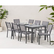 Ensemble repas de jardin : Table 180 cm + 8 chaises - Structure alumin