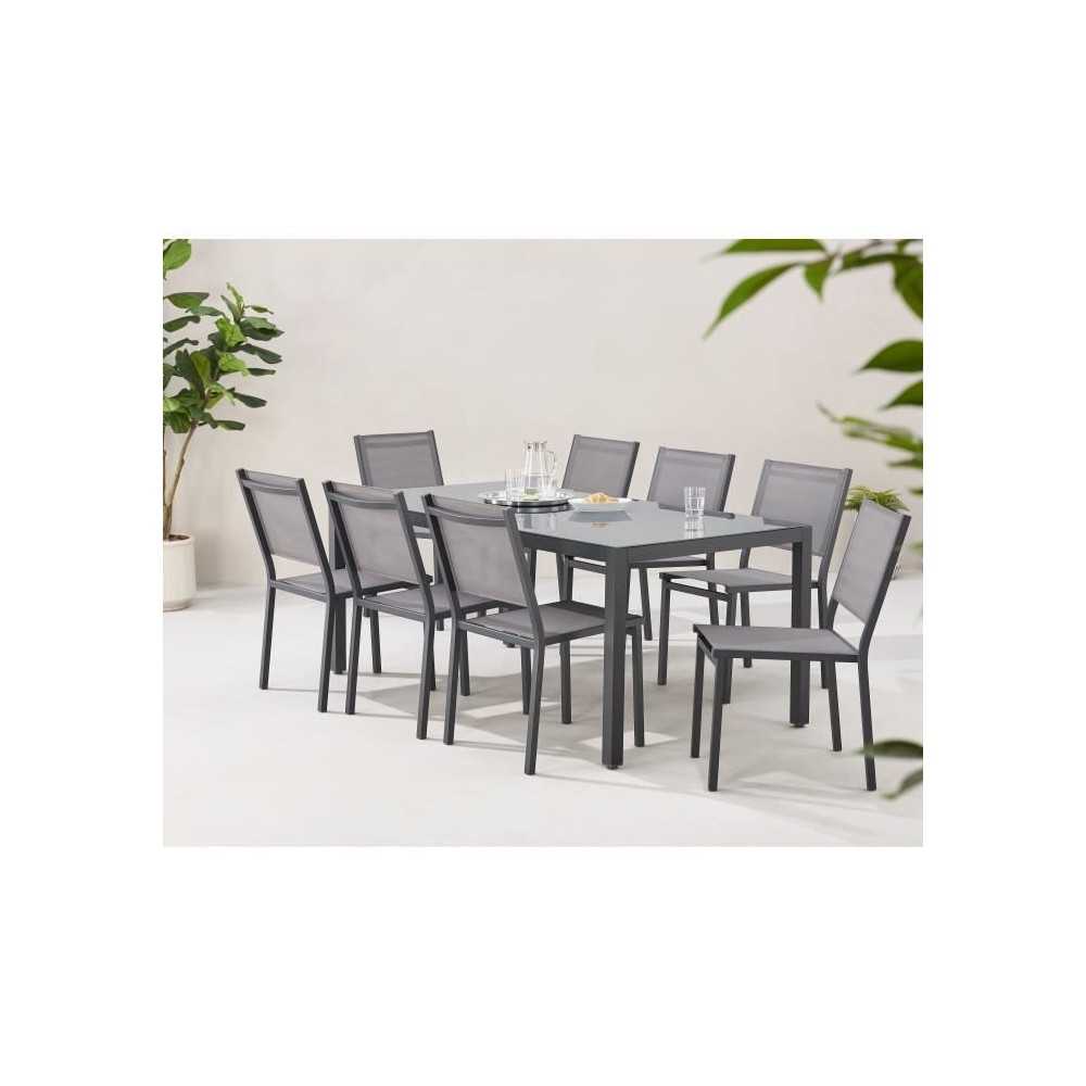 Ensemble repas de jardin : Table 180 cm + 8 chaises - Structure alumin