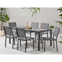 Ensemble repas de jardin : Table 160 cm + 6 chaises - Structure en alu